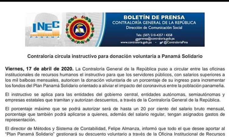 Procedimiento y formulario para donación de Servidores Públicos Panamá Solidario